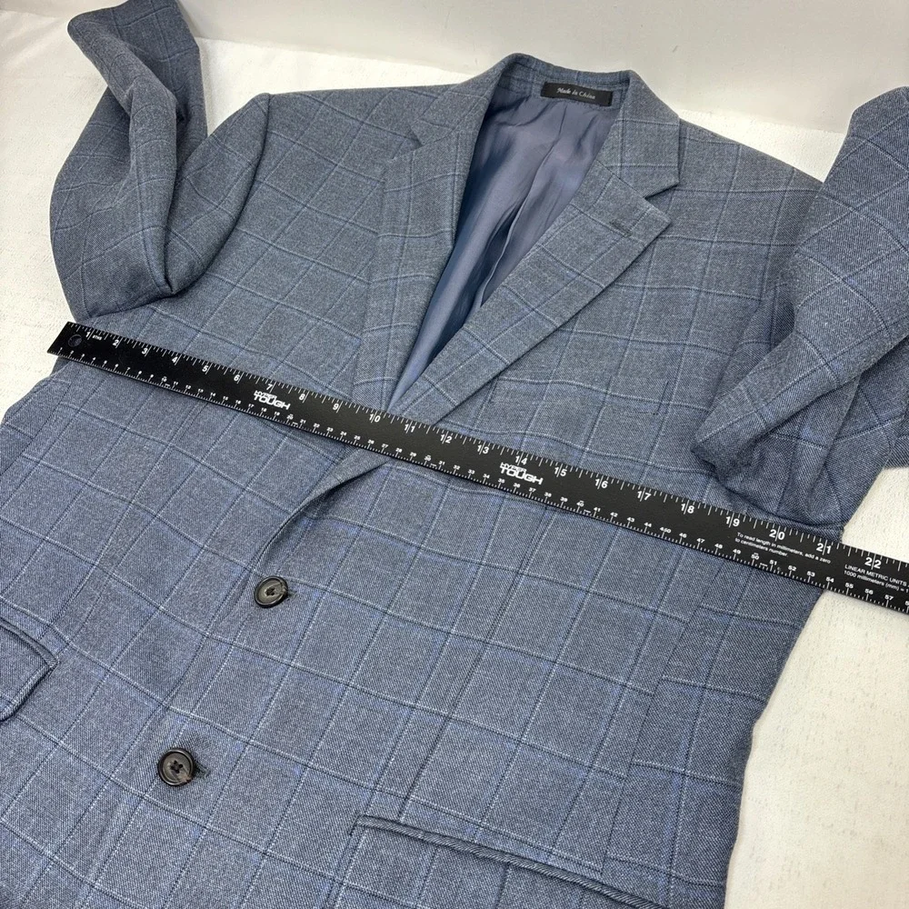 Ralph Lauren Mens Wool Silk Blazer Gray Blue Windowpane‎ Plaid Suit Jacket 42R